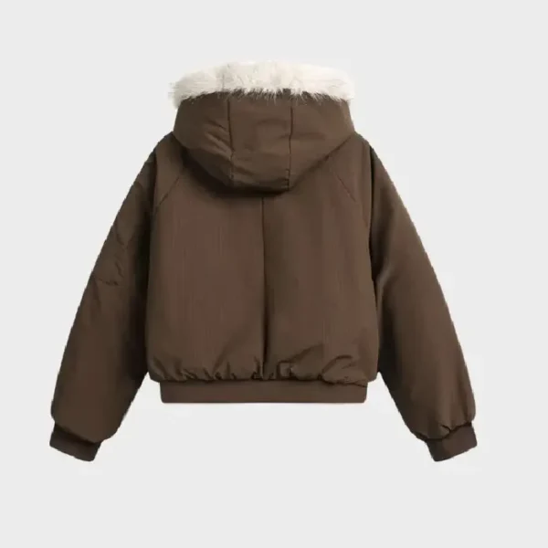 Decarba Boxy Fit Padded Coat with Fur Hoodie Brown (4)