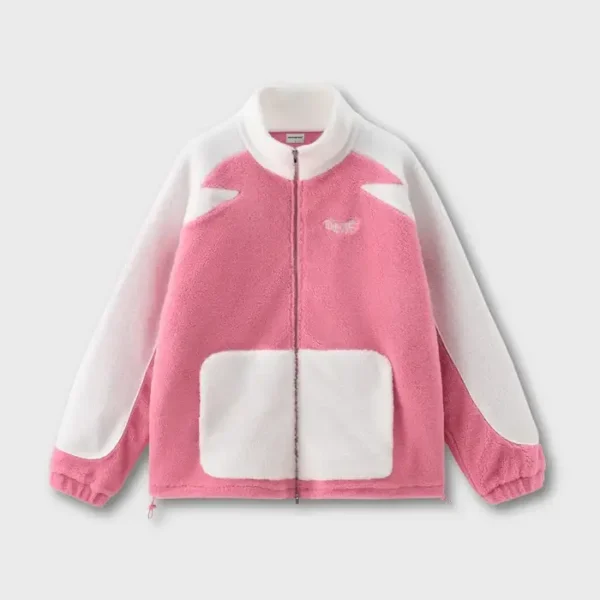 Decarba Pink Two Tone Sherpa Fleece Jacket Sky BluePink (1)